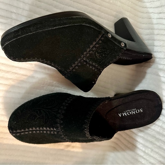Sonoma Juliette Women’s Black Suede Heeled Clogs Size 6 - Picture 2 of 8